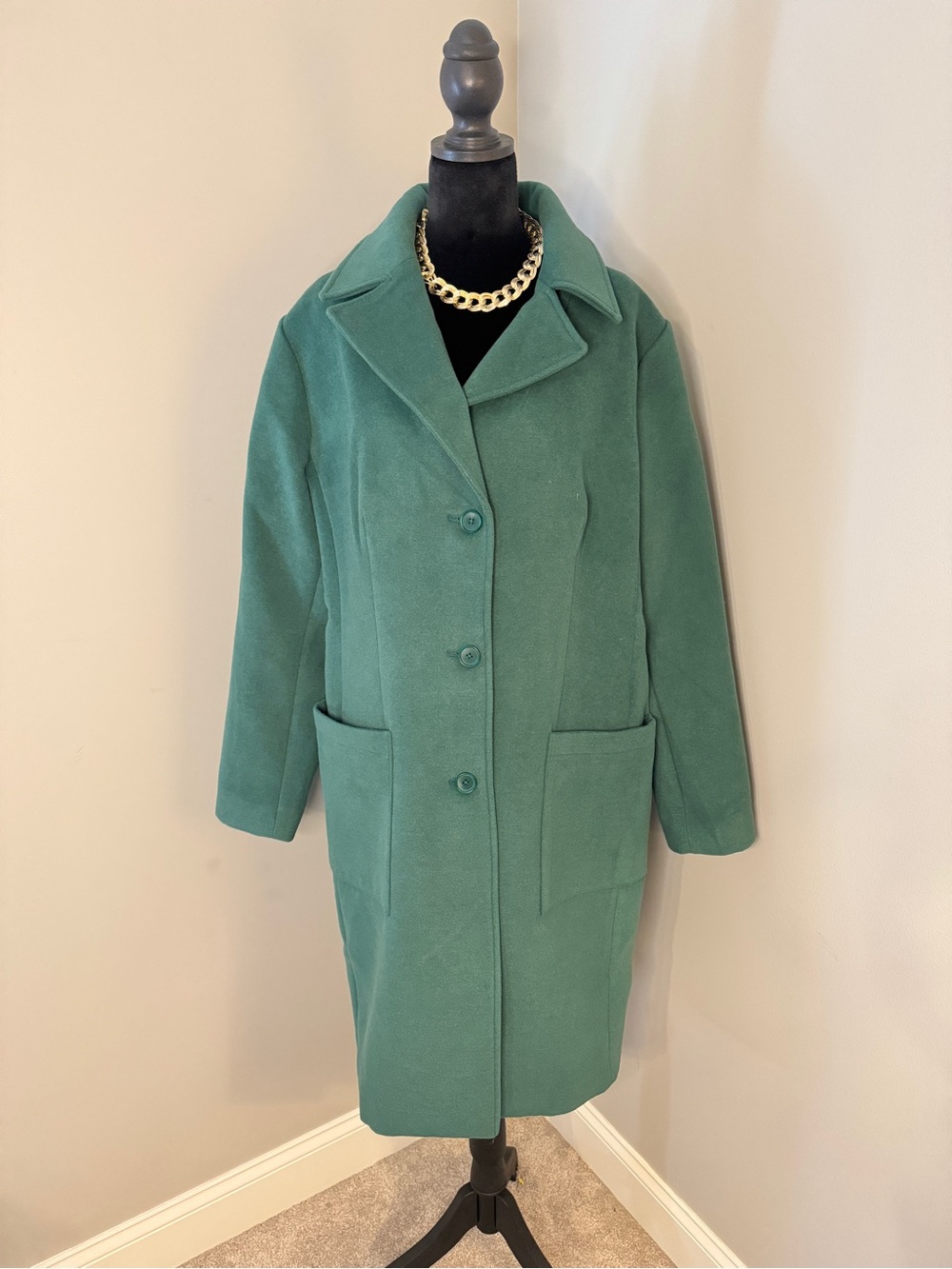 Candace Cameron Bure Emerald Green Single-Breasted Wool Coat